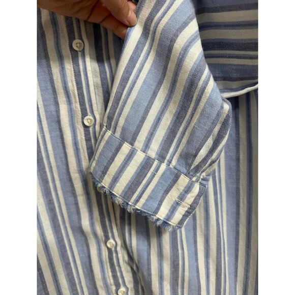 CLOTH & STONE women's blue white linen blend gauze button down shirt dress S - Picture 3 of 6